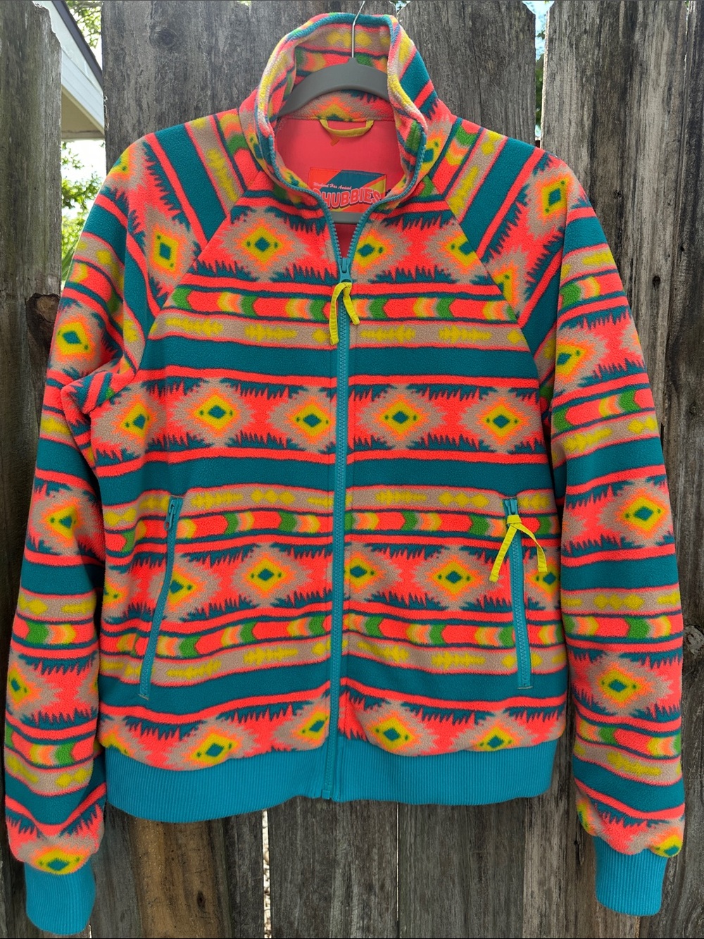 chubbies Teal, Coral & Yellow Aztec Puffer Jacket